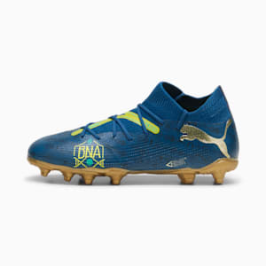 PUMA x NEYMAR JR 7 MATCH "BNA" Firm Ground/Artificial Ground Big Kids' Soccer Cleats, Sailing Blue-Marine Blue-Pelé Yellow-Grassy Green-Gold, extralarge